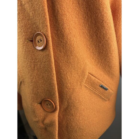 Geiger Austria Boiled Wool Coat Cardigan Jacket Hooded Button Orange Size 36 - Picture 5 of 16